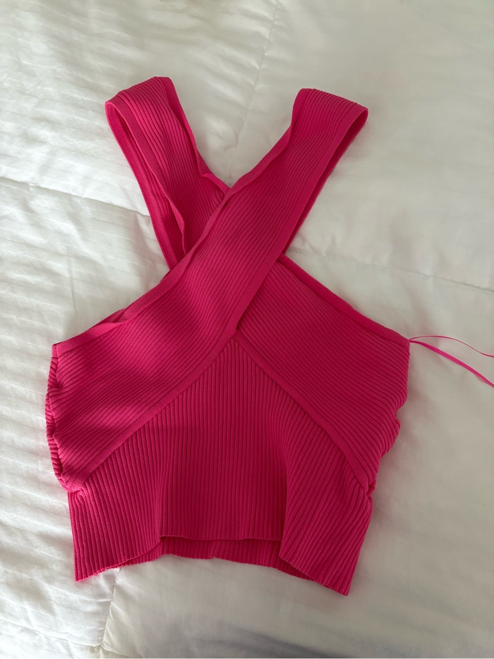 House of Harlow 1960 Hot Pink Ribbed Cross-Back Crop Top